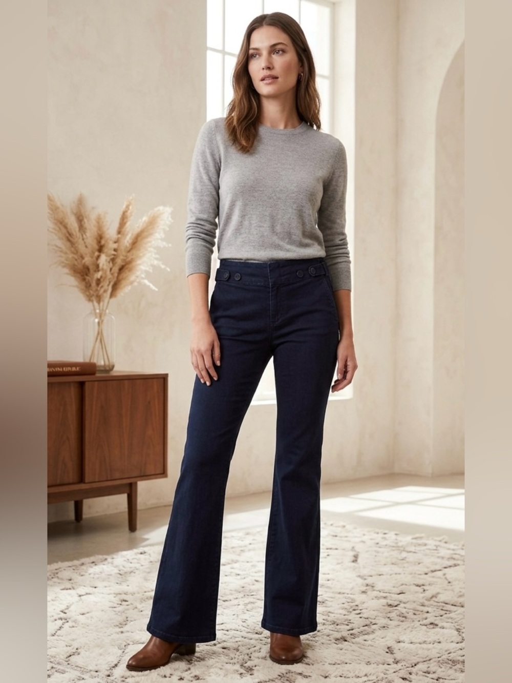 Banana Republic Dark Wash Mid-Rise Flare Jeans | Sailor Button Detail